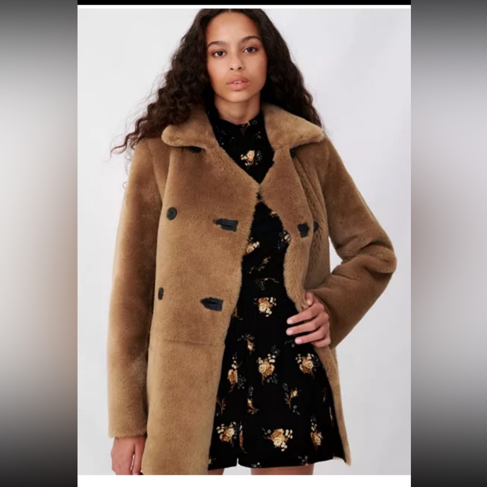 Maje Shearling and Leather Reversible Jacket